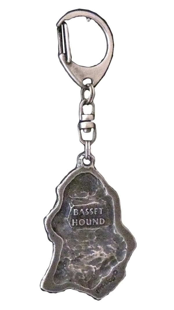 Basset Hound II - silverpläterad nyckelring med en hund i presentförpackning, handväska dekoration, ryggsäckshänge från Art-Dog