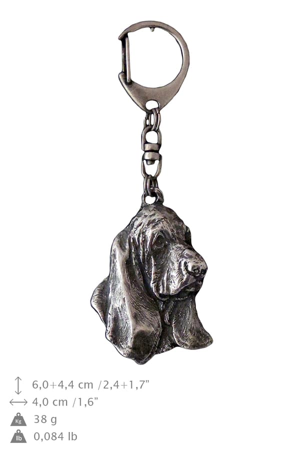 Basset Hound II - silverpläterad nyckelring med en hund i presentförpackning, handväska dekoration, ryggsäckshänge från Art-Dog