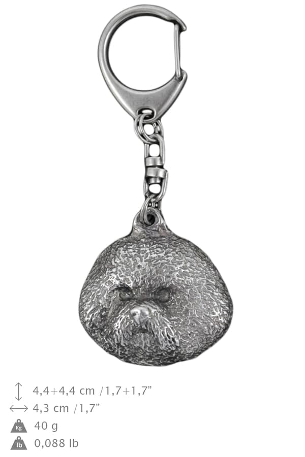 Bichon Frise, Tenerife Dog - hopeoitu avaimenperä koiralla lahjarasiassa, käsilaukun koristelu, reppuriipus Art-Dogilta