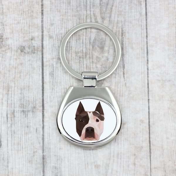American Staffordshire terrier, Amstaff, Amstaf - geometrisk nøglering med et foto og inskriptionen Art-Dog