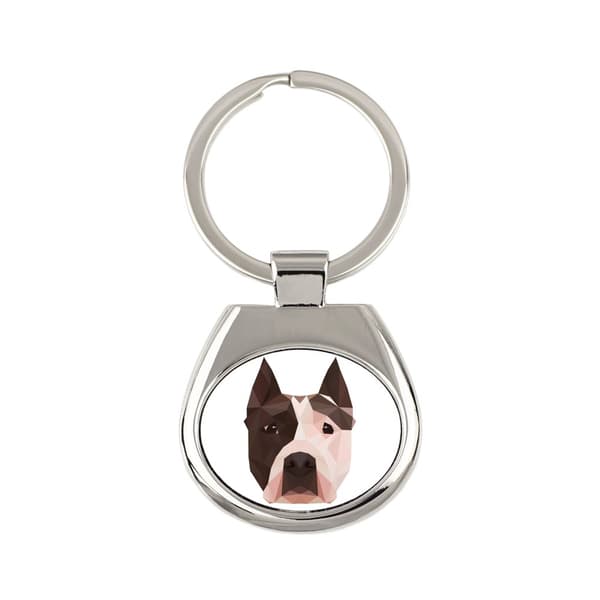 American Staffordshire terrier, Amstaff, Amstaf - geometrisk nøglering med et foto og inskriptionen Art-Dog