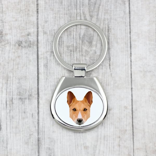 Basenji, Basenji, Kongon koira - geometrinen avaimenperä, jossa on valokuva ja kirjoitus Art-Dog
