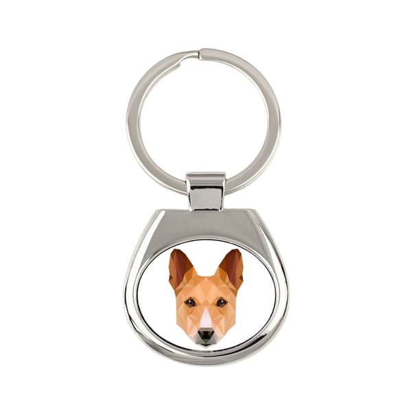 Basenji, Basenji, Kongon koira - geometrinen avaimenperä, jossa on valokuva ja kirjoitus Art-Dog