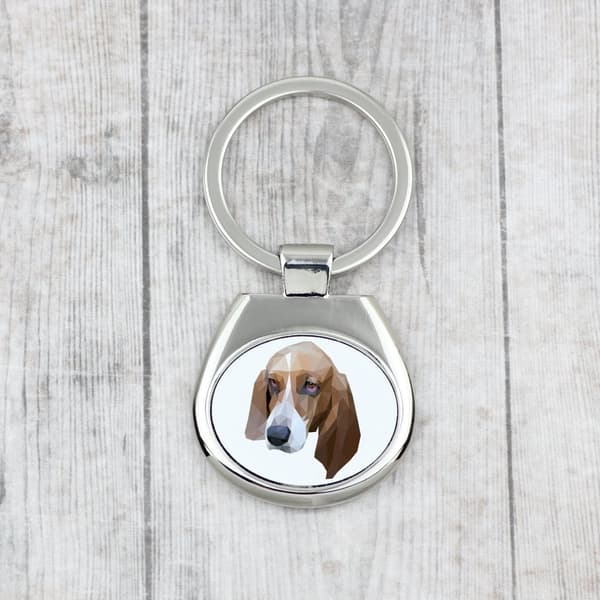 Basset Hound - geometrisk nyckelring med ett foto och inskriptionen Art-Dog