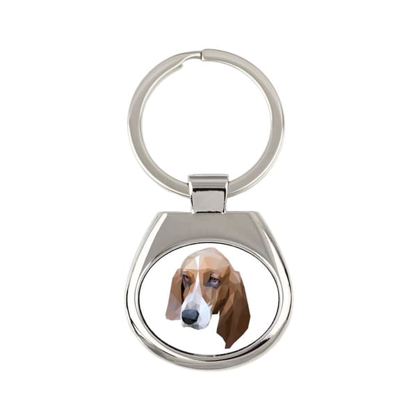 Basset Hound - geometrisk nyckelring med ett foto och inskriptionen Art-Dog