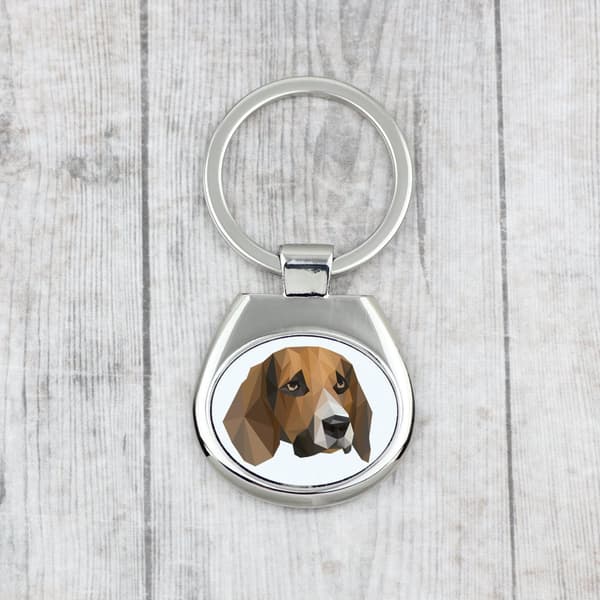 Beagle - geometrisk nyckelring med ett foto och inskriptionen Art-Dog
