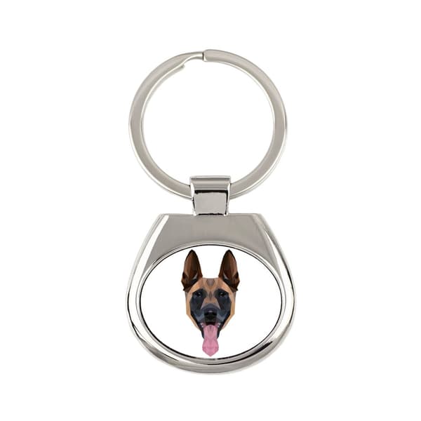 Malinois Belgian Shepherd - geometrisk nyckelring med ett foto och inskriptionen Art-Dog
