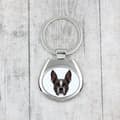Miniatyrbild 3 av 3: Boston Terrier, Boston Bull Terrier - geometrisk nyckelring med ett foto och inskriptionen Art-Dog