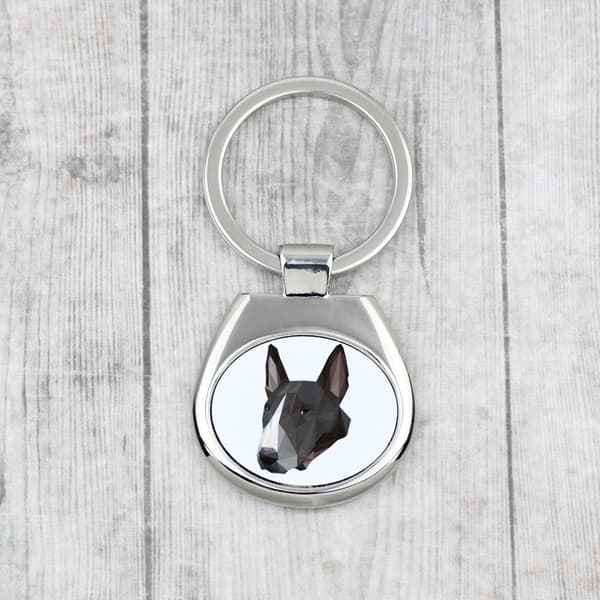 Bull Terrier, Bull Terrier - geometrisk nyckelring med ett foto och inskriptionen Art-Dog