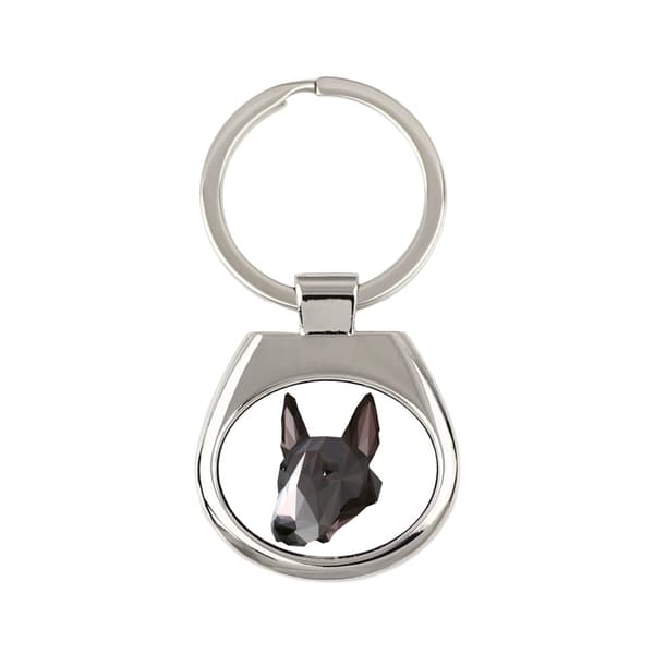 Bull Terrier, Bull Terrier - geometrisk nyckelring med ett foto och inskriptionen Art-Dog