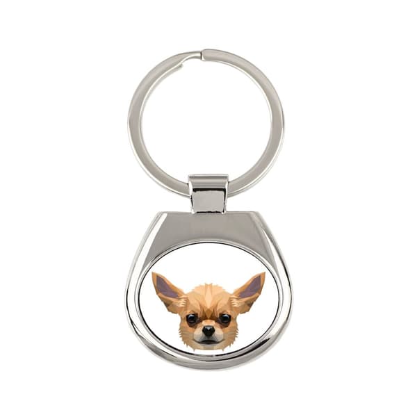 Korthårig Chihuahua - geometrisk nyckelring med ett foto och inskriptionen Art-Dog