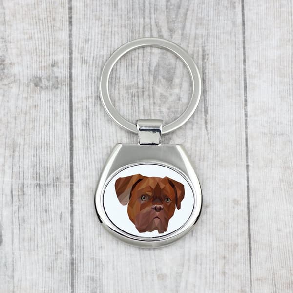 Dog of Bordeaux, Dogue de Bordeaux, French Mastiff - geometrisk nyckelring, nyckelring med ett foto och inskriptionen Art-Dog
