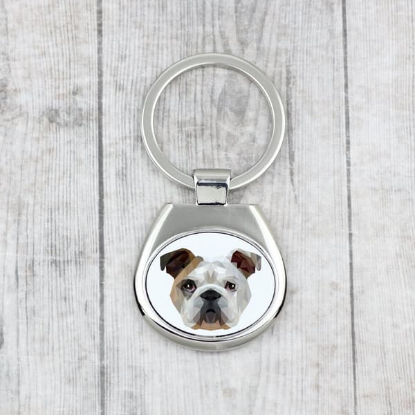Engelsk bulldog, Bulldog - geometrisk nyckelring, nyckelring med foto och inskriptionen Art-Dog