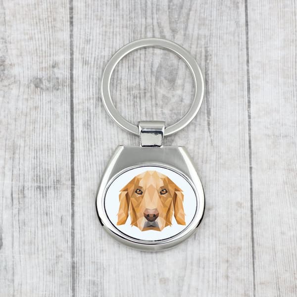 Golden Retriever - geometrisk nyckelring med ett foto och inskriptionen Art-Dog