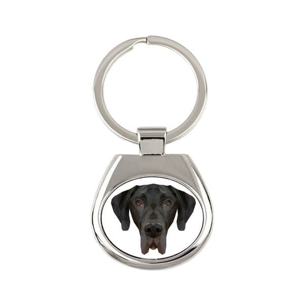 Great Dane I - geometrisk nyckelring med ett foto och inskriptionen Art-Dog