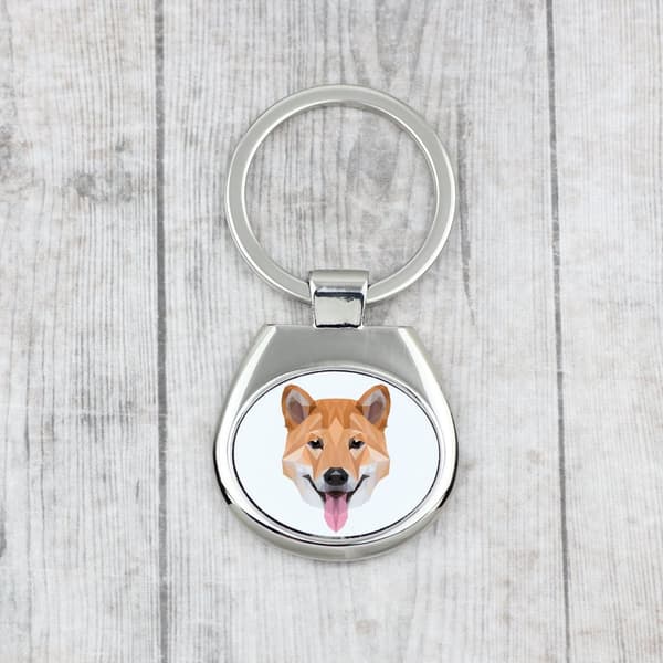 Shiba Inu - geometrisk nyckelring med ett foto och inskriptionen Art-Dog