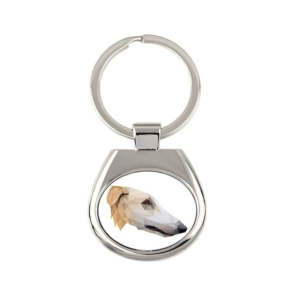 Rysk Borzoi Greyhound, Borzoi, Barzoi - geometrisk nyckelring med ett foto och inskriptionen Art-Dog