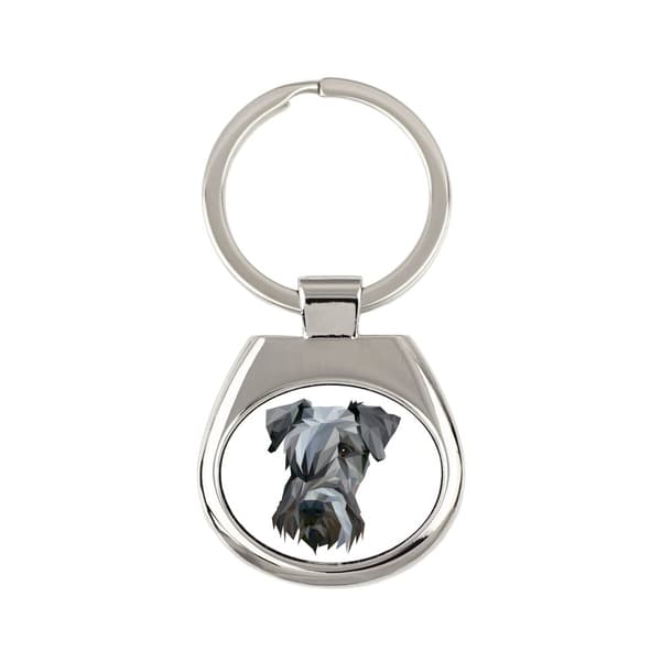 Tjeckisk terrier, Cesky Terrier - geometrisk nyckelring med ett foto och inskriptionen Art-Dog