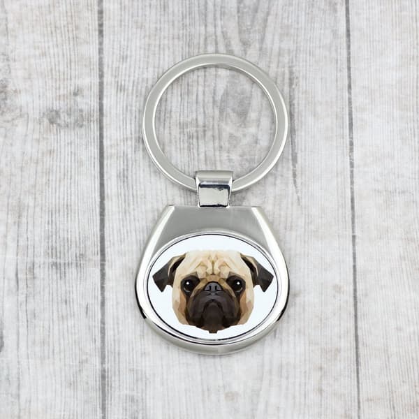 Pug, Pug, Carlin - geometrisk nøglering med et foto og påskriften Art-Dog
