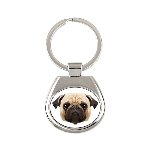 Pug, Pug, Carlin - geometrisk nøglering med et foto og påskriften Art-Dog