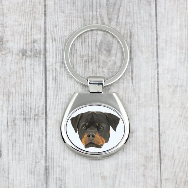 Rottweiler - geometrisk nøglering med et foto og påskriften Art-Dog