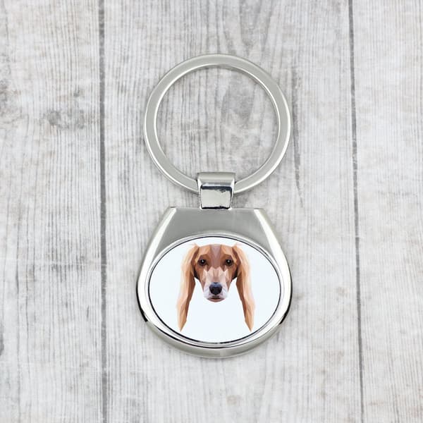 Persisk vinthund, Saluki - geometrisk nyckelring med ett foto och inskriptionen Art-Dog