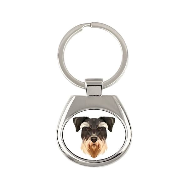 Schnauzer, Schnauzer - geometrisk nyckelring, nyckelring med ett foto och inskriptionen Art-Dog