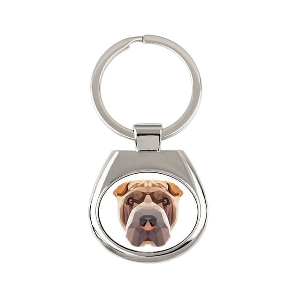 Shar Pei - geometrisk nyckelring med ett foto och inskriptionen Art-Dog