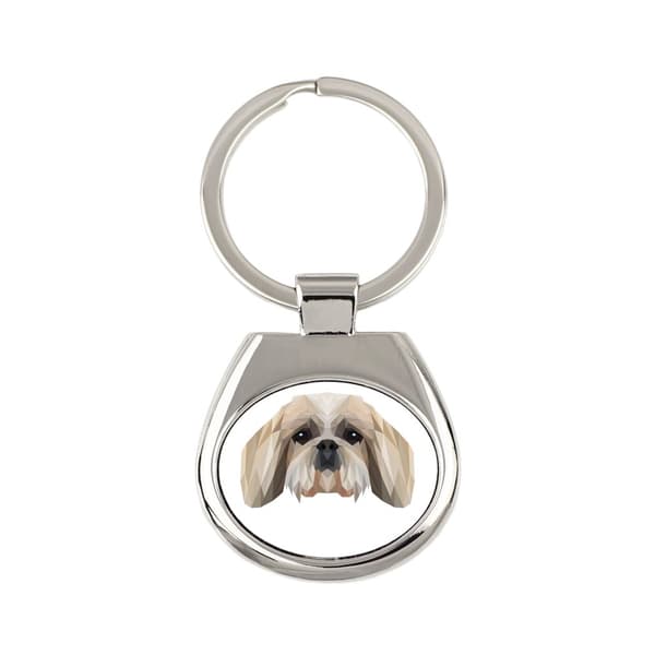 Shih Tzu, Shi tsu, Shi-Tzu, Szi-cu, Szitzu - geometrisk nyckelring med ett foto och inskriptionen Art-Dog