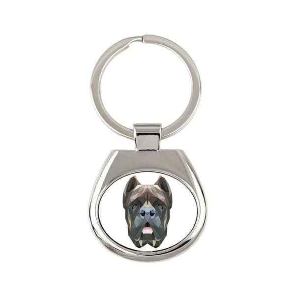 Cane Corso Italiano - geometrisk nyckelring med ett foto och inskriptionen Art-Dog