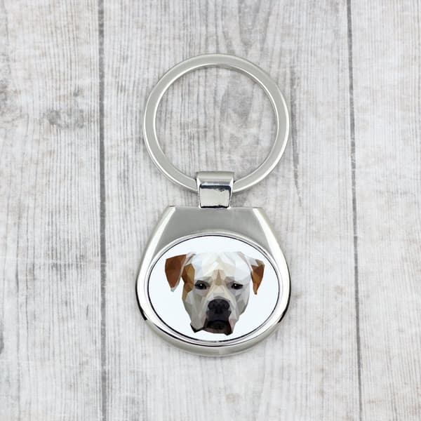 Amerikansk bulldog - geometrisk nøglering med et foto og påskriften Art-Dog