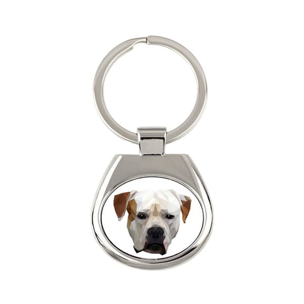 Amerikansk bulldog - geometrisk nøglering med et foto og påskriften Art-Dog