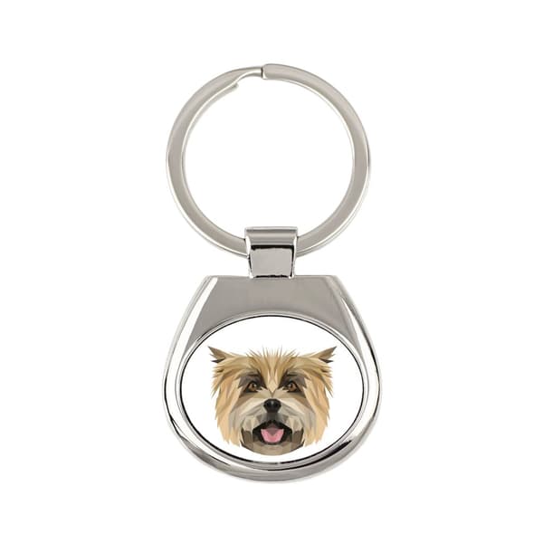 Cairn Terrier - geometrinen avaimenperä, jossa on valokuva ja merkintä Art-Dog