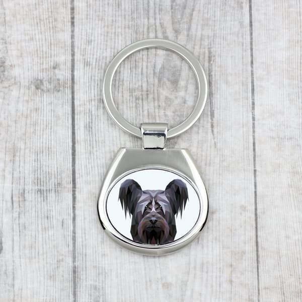 Skye Terrier - geometrisk nyckelring med ett foto och inskriptionen Art-Dog