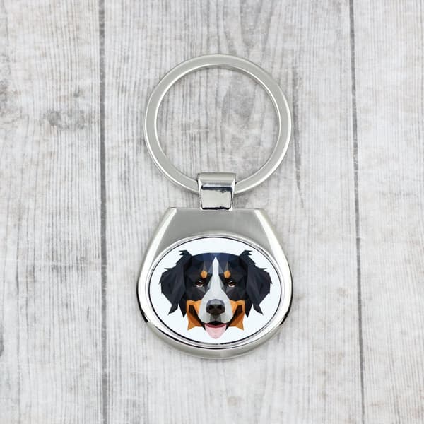 Berner Sennenhund, Berner Sennenhund - geometrisk nyckelring med ett foto och inskriptionen Art-Dog