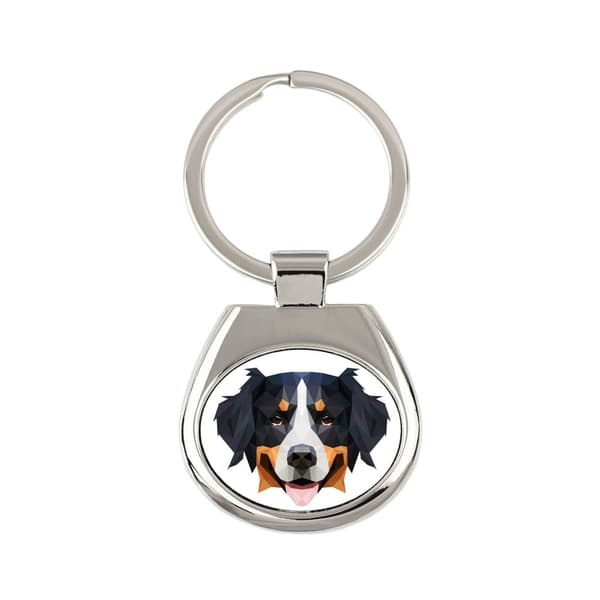 Berner Sennenhund, Berner Sennenhund - geometrisk nyckelring med ett foto och inskriptionen Art-Dog