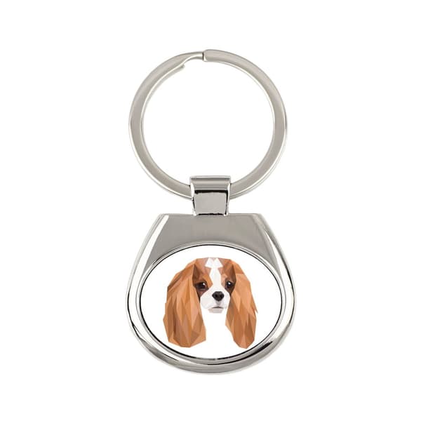 Cavalier King Charles Spaniel - geometrisk nyckelring med ett foto och inskriptionen Art-Dog