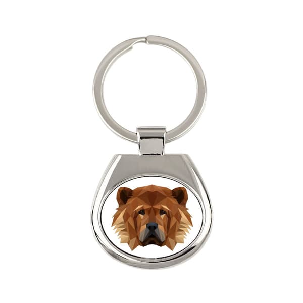 Chow Chow - geometrinen avaimenperä, jossa on valokuva ja kirjoitus Art-Dog