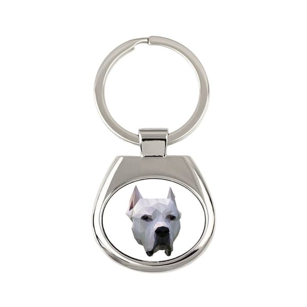 Argentinsk hund, Dogo Argentino - geometrisk nyckelring med ett foto och inskriptionen Art-Dog