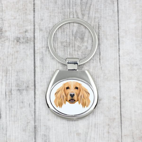 Engelsk Cocker Spaniel - geometrisk nyckelring med ett foto och inskriptionen Art-Dog