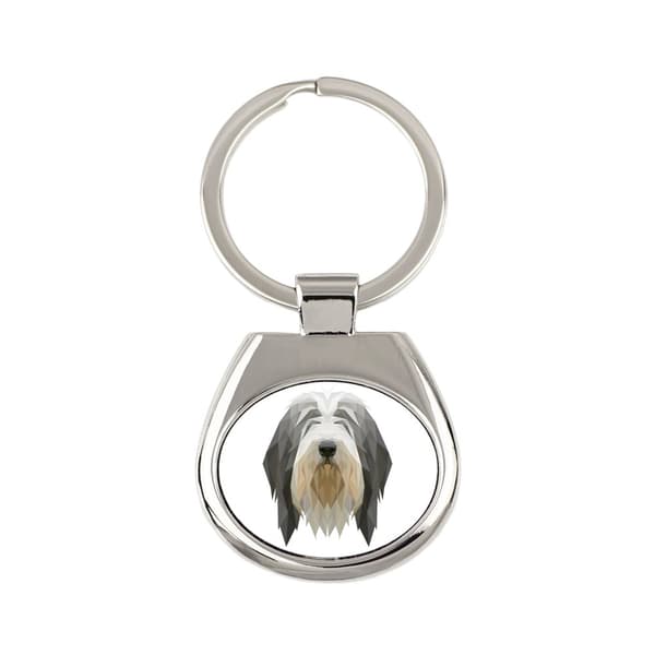 Bearded Collie, Highland Collie - geometrisk nøglering med et foto og inskriptionen Art-Dog