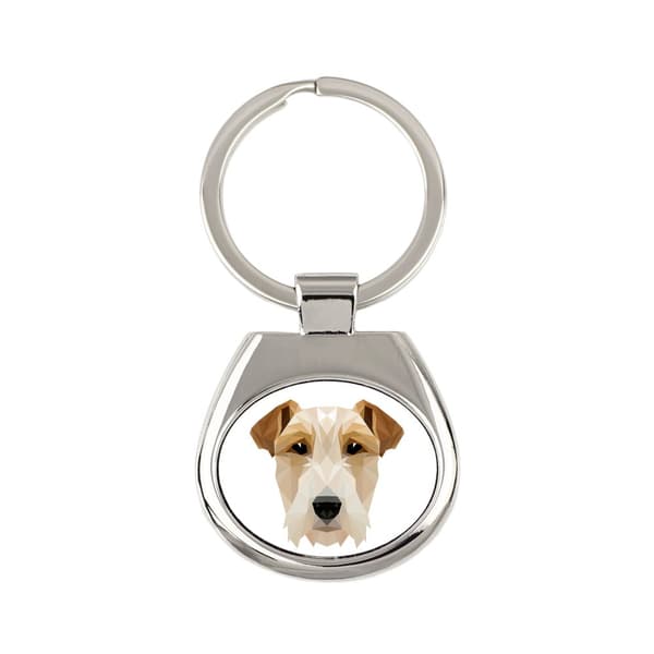 Trådhårig foxterrier - geometrisk nyckelring med ett foto och inskriptionen Art-Dog