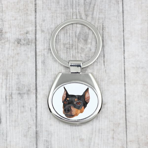 Mellem pinscher, tysk pinscher - geometrisk nøglering med et foto og påskriften Art-Dog