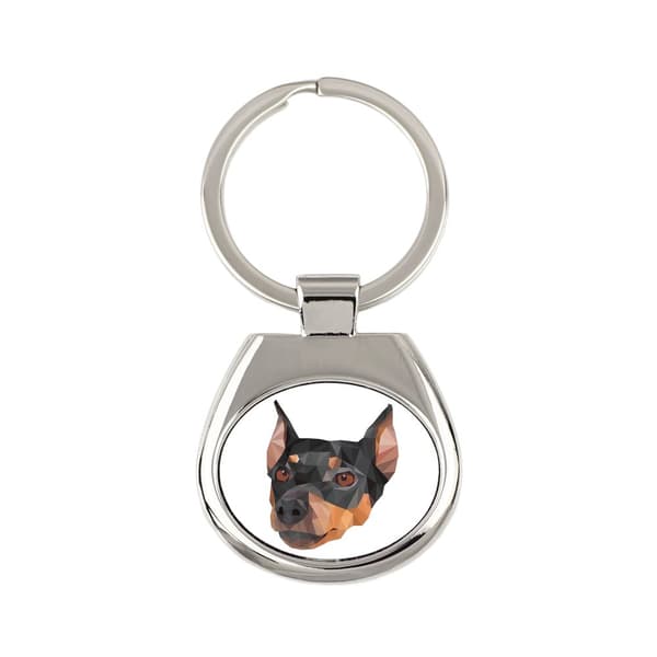 Mellem pinscher, tysk pinscher - geometrisk nøglering med et foto og påskriften Art-Dog