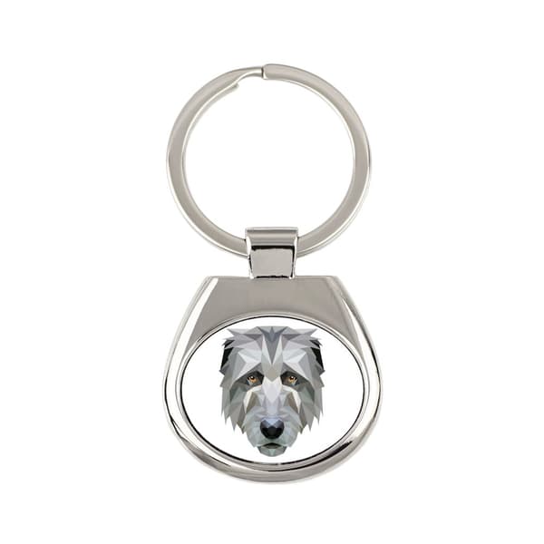 Irländsk varghund, irländsk varghund - geometrisk nyckelring med ett foto och inskriptionen Art-Dog