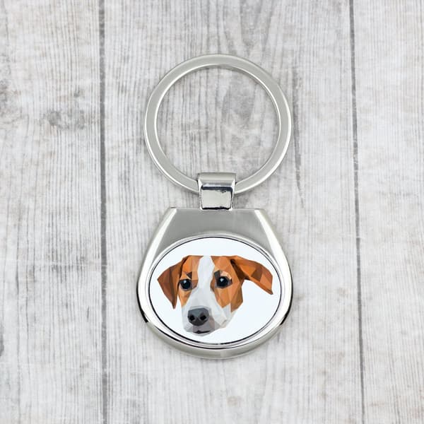 Jack Russell Terrier - geometrisk nyckelring med ett foto och inskriptionen Art-Dog