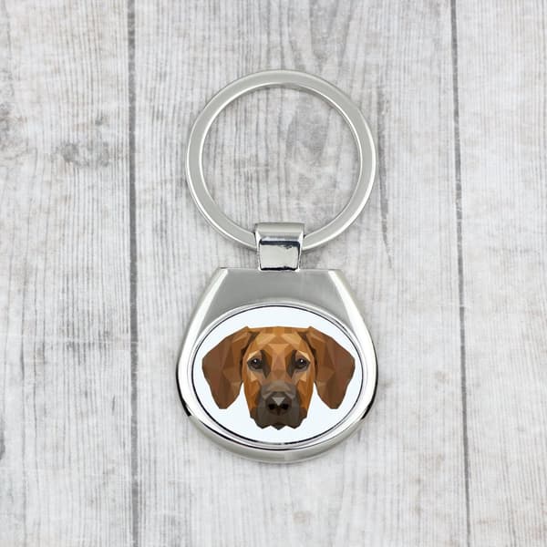 Rhodesian Ridgeback, afrikansk lejonhund - geometrisk nyckelring med ett foto och inskriptionen Art-Dog