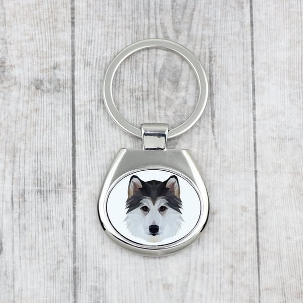 Siperianhusky, Siperianhusky - geometrinen avaimenperä, avainrengas valokuvalla ja kirjoituksella Art-Dog
