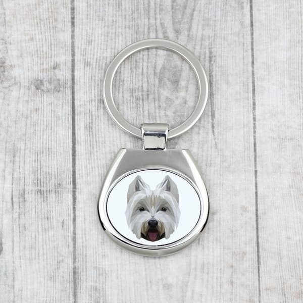 West Highland White Terrier, Westie - geometrisk nøglering med et foto og påskriften Art-Dog