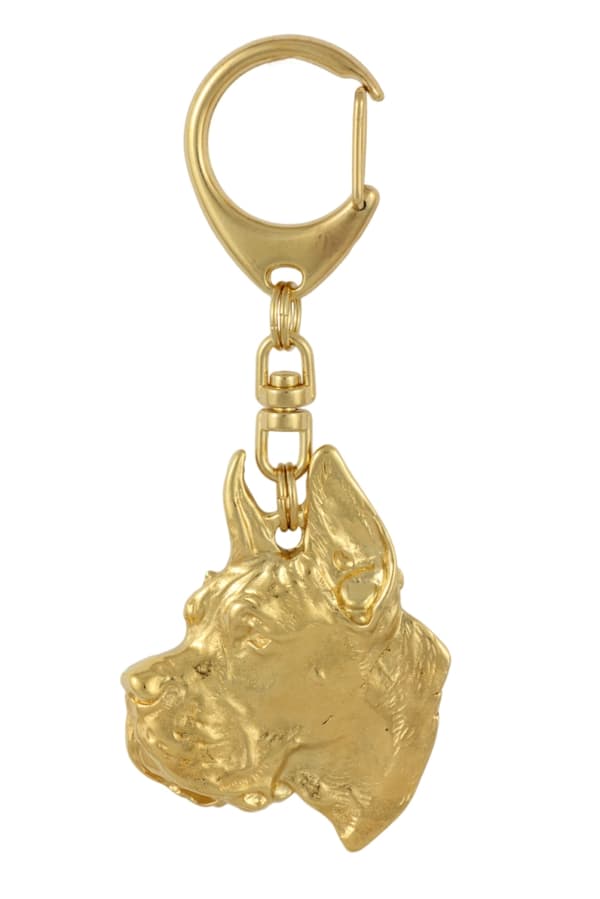 Great Dane I - nyckelring och halsband med en hund i en låda, högkvalitativ guldpläterad produkt, Art-Dog varumärke